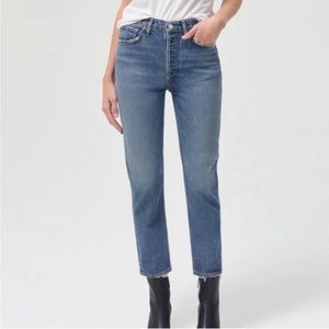 AGOLDE Riley High Rise Button Fly Straight Leg Crop